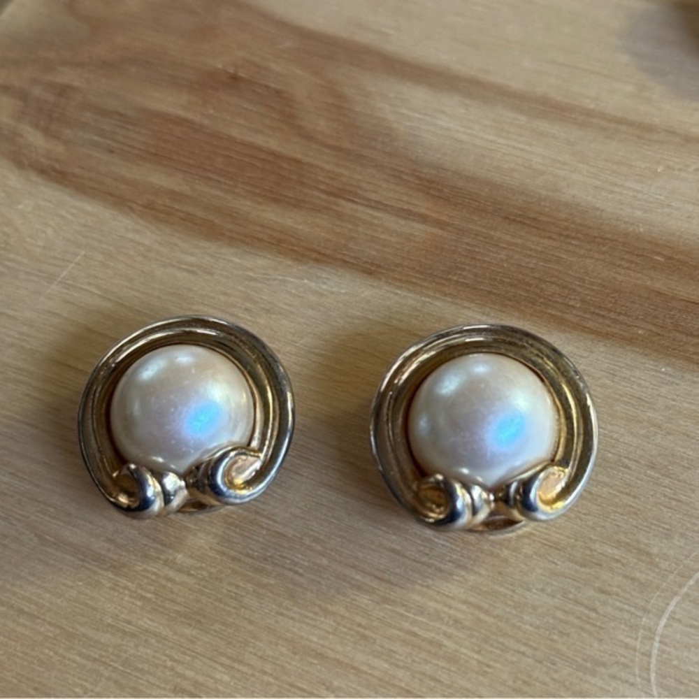 Gold and Pearl Clip-On Earrings